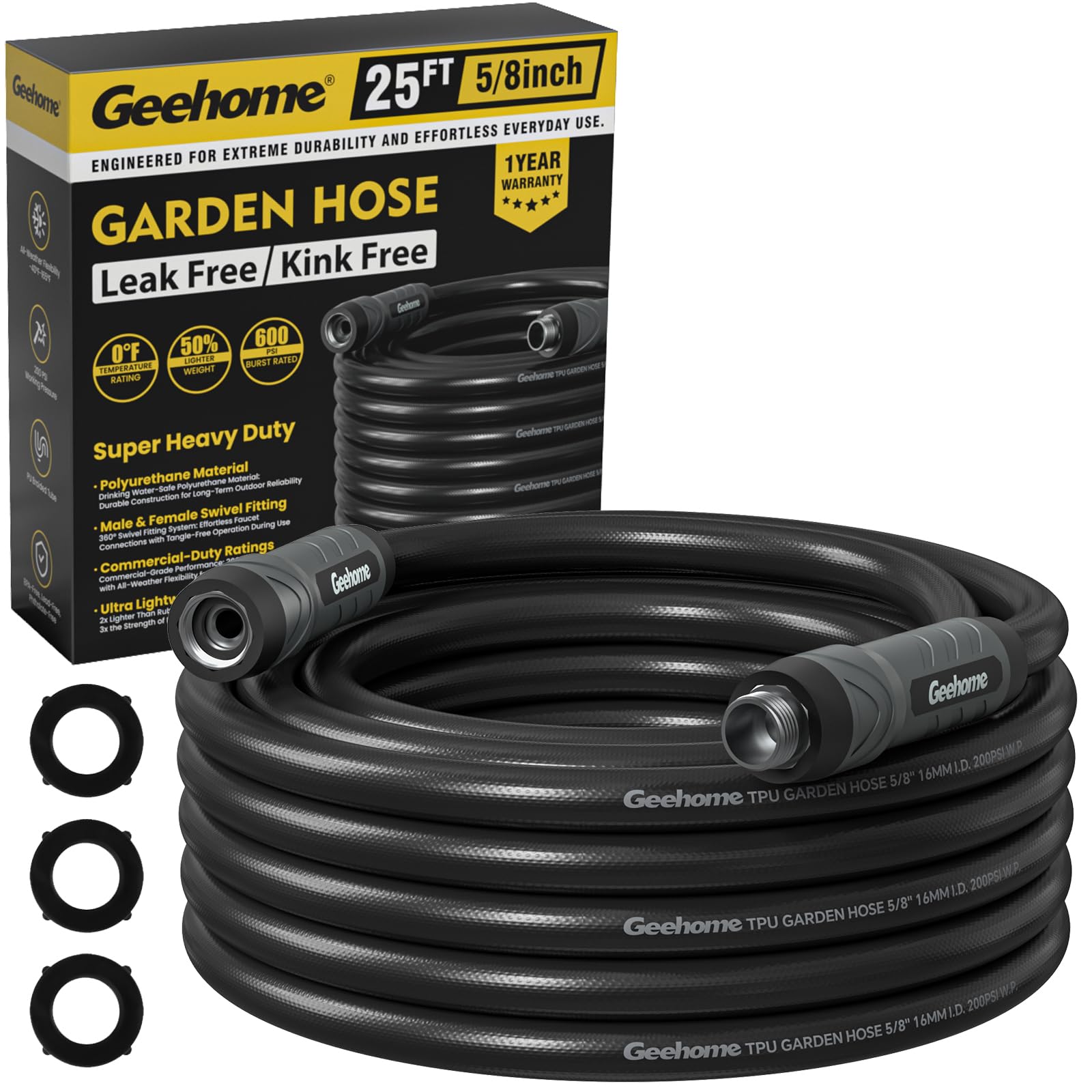 GEEHOME Polyurethane 25ft Garden Hose