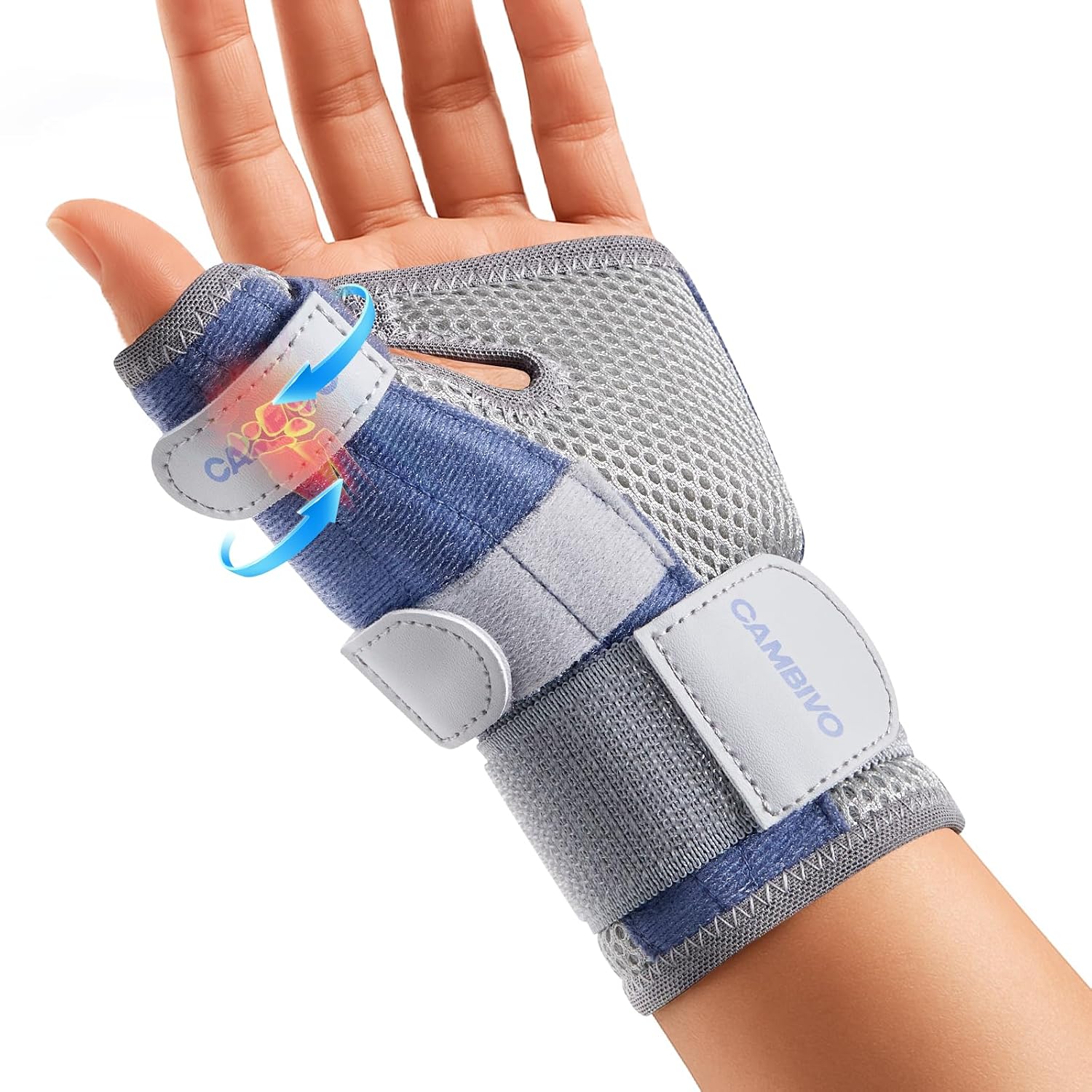 CAMBIVO Thumb Brace for CMC Joint Pain Relief, Arthritis, Tendinitis & De Quervain’s, Adjustable Thumb Spica Splint with Open-Palm Design for Typing & Daily Tasks, Breathable Reversible Stabilizer for Left/Right Hand