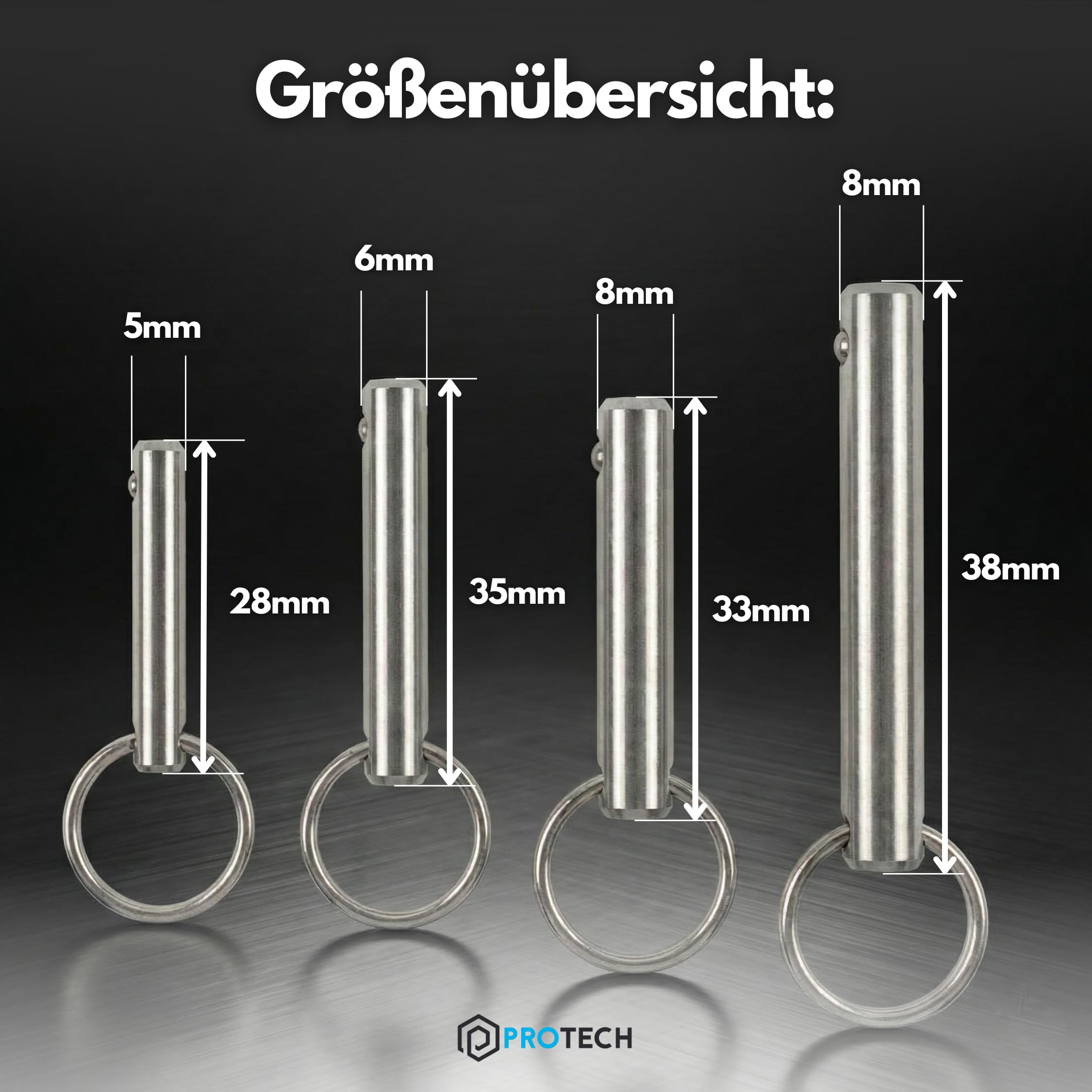 PROTECH 10 Stück Steckbolzen 5x28mm mit Kugelsicherung – Edelstahl A2 V2A – Sicherungsbolzen mit Ring – Schnellspannstift & Kugelsperrbolzen für Boot, Bimini & Maschinenbau