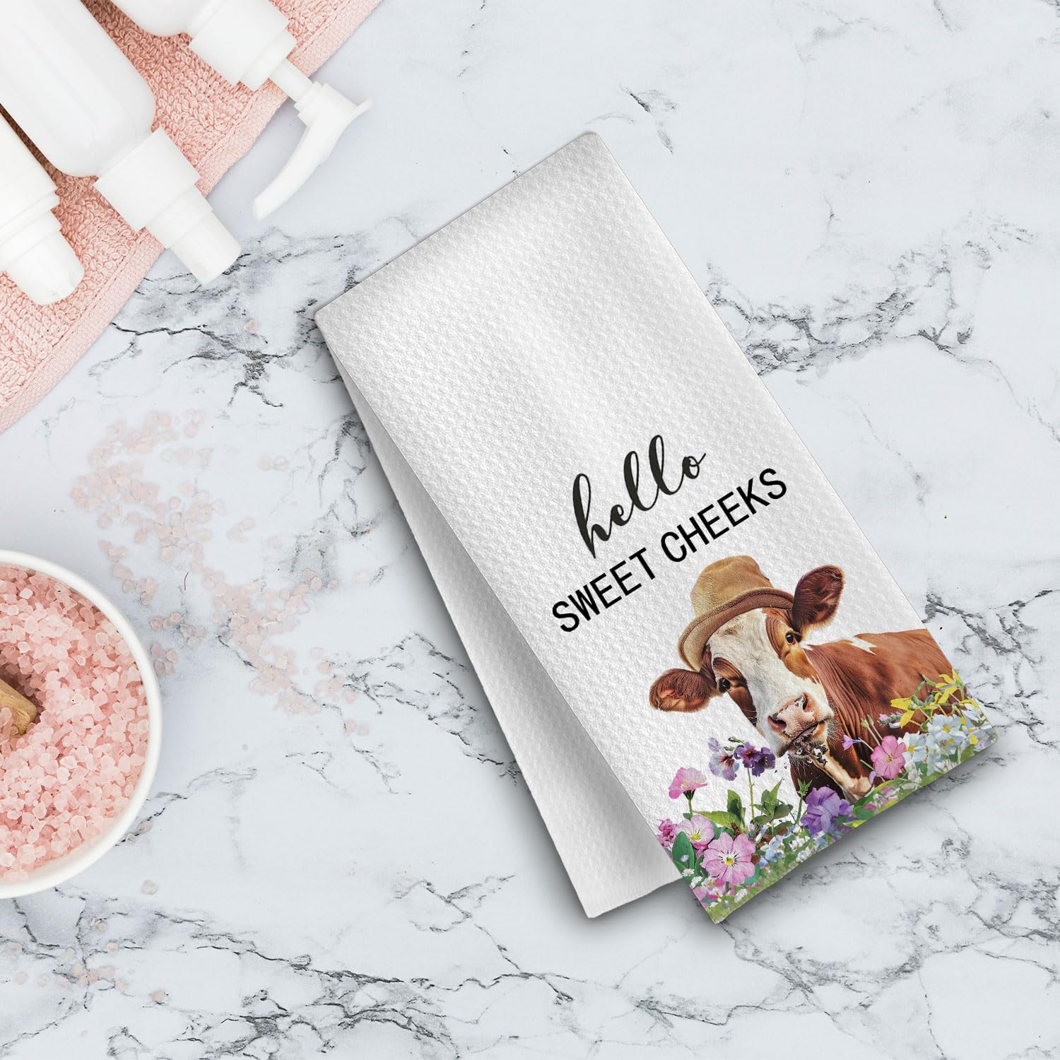 Funny Cow Bathroom Towels - Farmhouse Cow Decorative Waffle Hand Towels, Funny Bathroom Hand Towels, 16 X 24 - Image 4