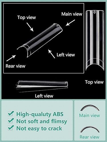 Miniatura 5 de 480 puntas de uñas extra largas sin curva C XL, 2 paquetes de puntas de uñas naturales y transparentes para uñas acrílicas, juego profesional, 12