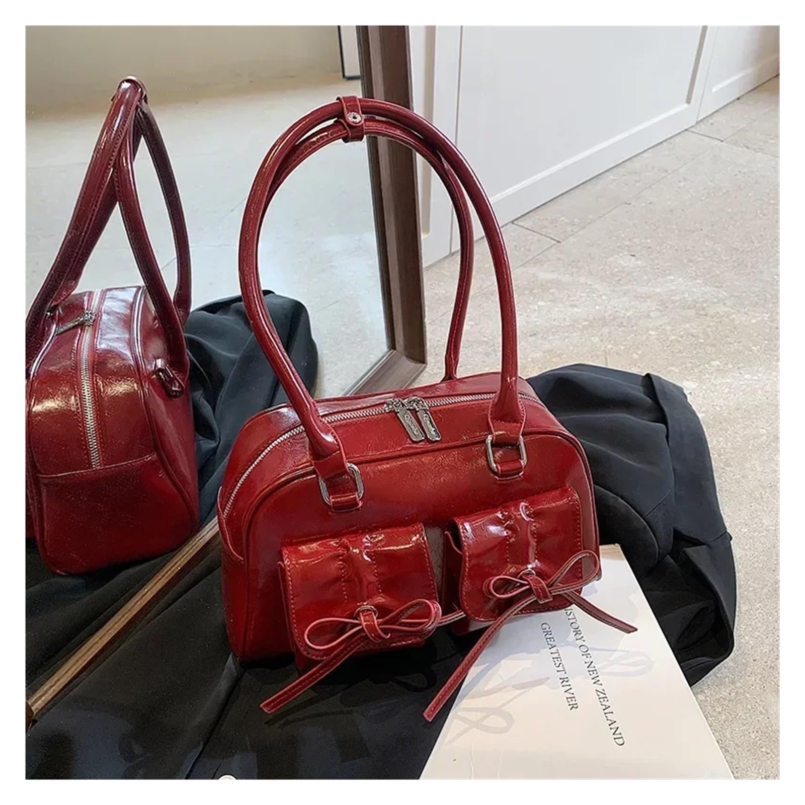 Bolso bandolera Vintage Women Business Shoulder Bags Simple Ladies Commute Tote Bag Pu Leather Female Underarm Burgundy Large Handbags Purse