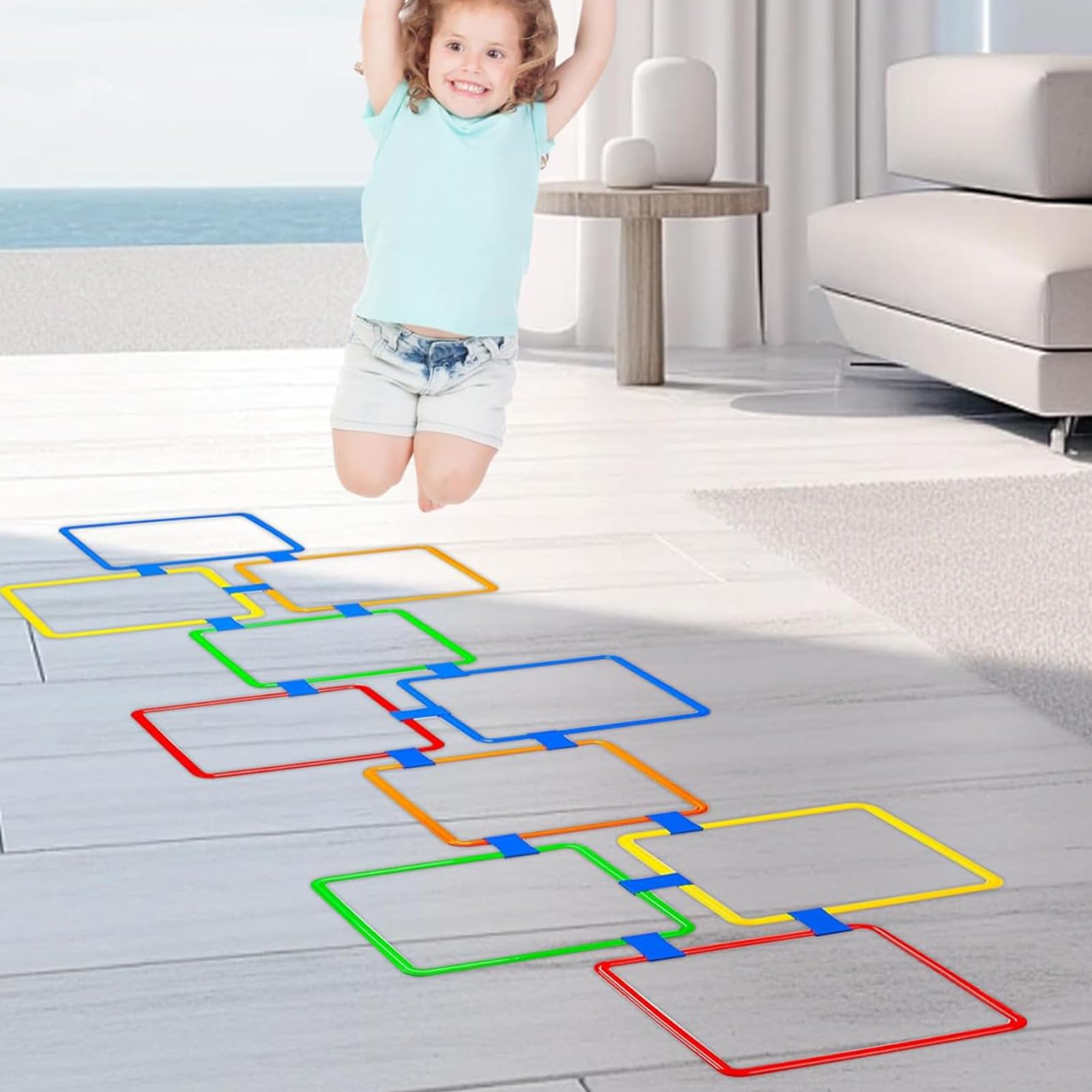 Juego de anillos Hopse, 38 x 38 x 1,5 cm, 10 conexiones, juego de entrenamiento para el patio de recreo, divertido juego de acondicionamiento y agilidad para K — view 4
