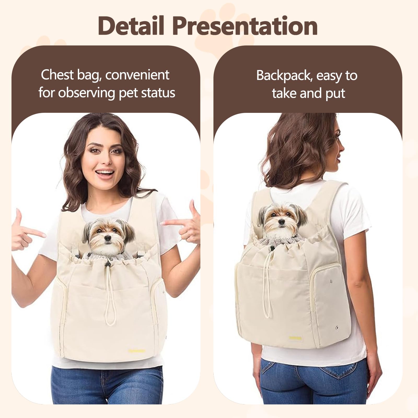 BOSERMEN Dog Front Carrier Backpack, Adjustable Pet Cat Chest Ventilated Dog Carrier for Hiking Camping Travel, Ventilated Mesh Dog Travel Backpack(Army Green)