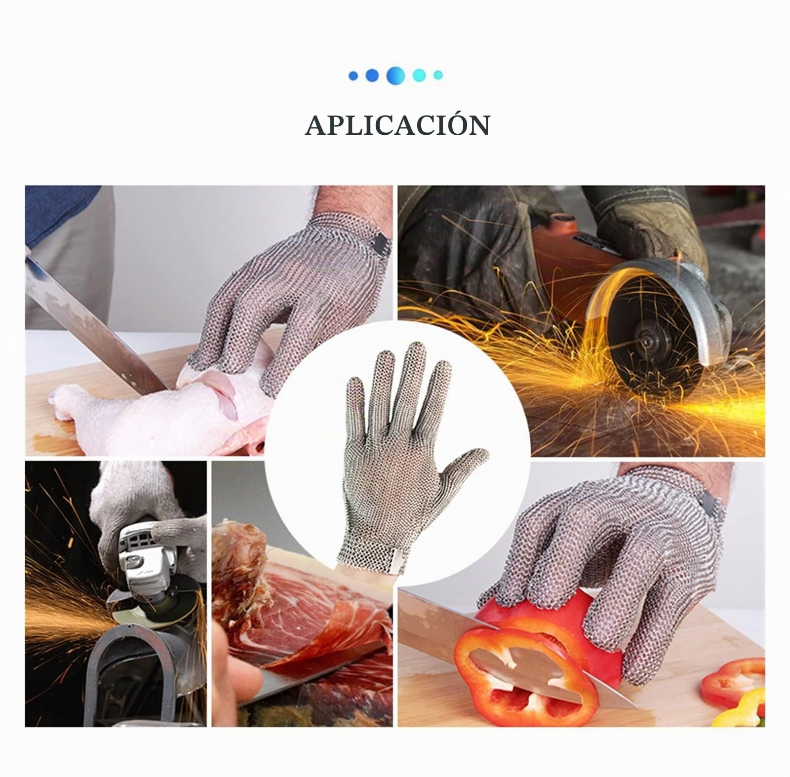 Guantes Anticorte, Anillo de acero inoxidable Guantes de malla Anti corte Cuchillo resistente Cota de malla Correa de acero Guante de carnicero de cocina Aplicar for tallado de madera, carpintería y t