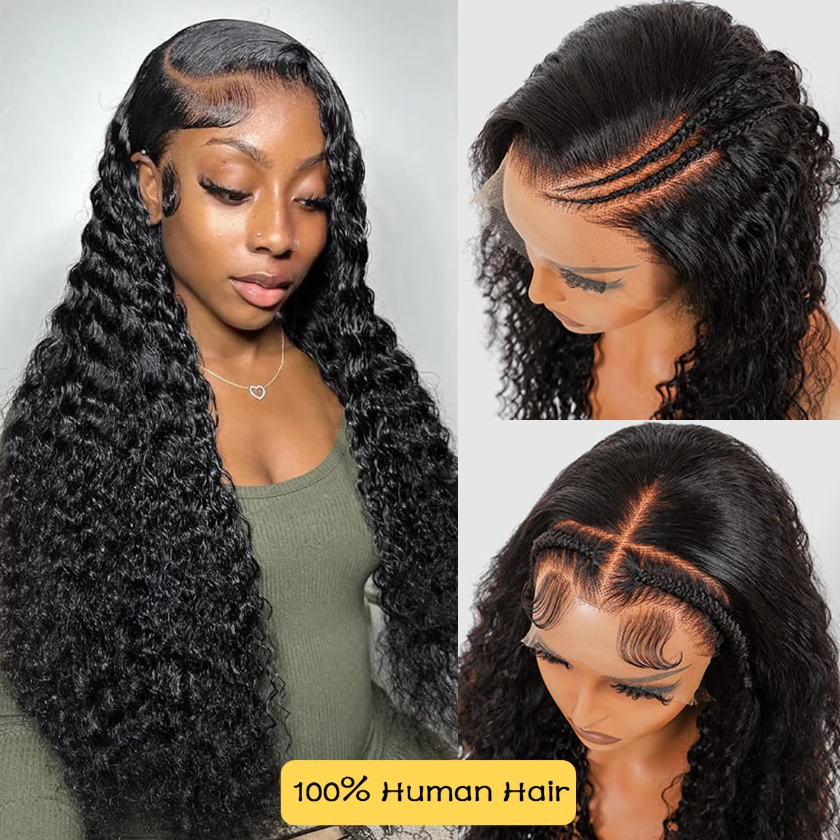 20 Inch Human Hair Lace Front Wig Deep Wave 13x6 Pre Plucked Amazon.com : Nsvnsv 13x6 Deep Wave Lace Front Wigs Human  main image 2