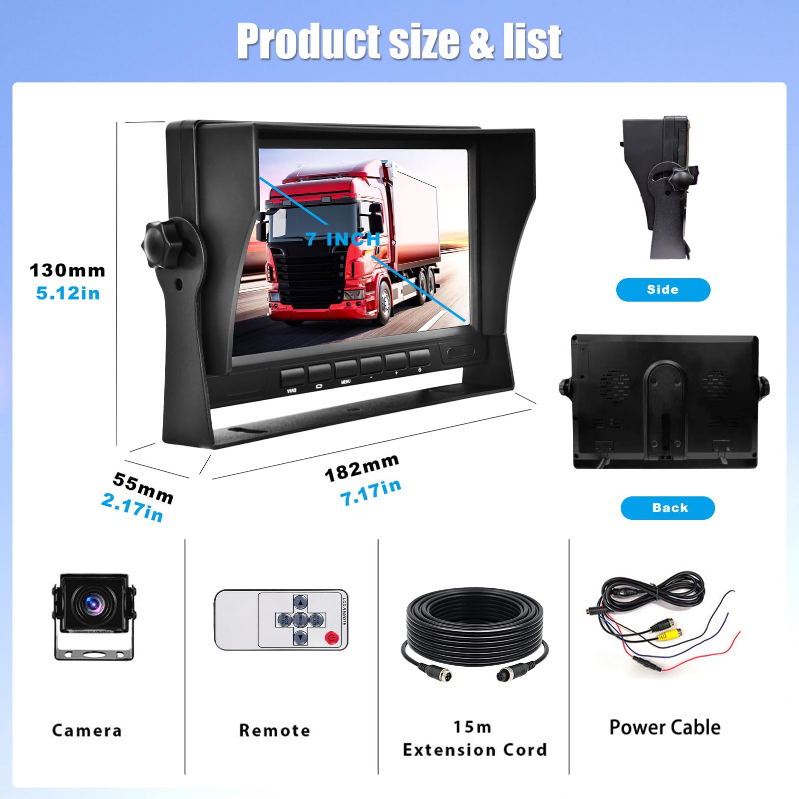 Kamery cofania Fuluku, AHD z 7-calowym monitorem HD do samochodu ciężarowego