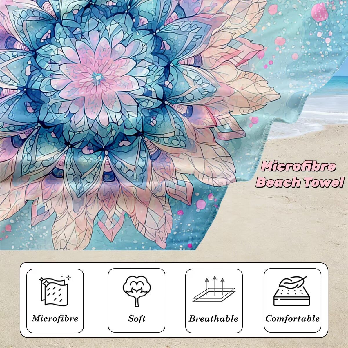 Serviette de Plage XXL 100x220 cm, Lot de 2 Serviette de Bain Microfibre, Anti Sable Serviettes Plage, Séchage Rapide Drap de Bain pour Homme Femme, Portable Serviettes pour Natation (Mandala) -3957