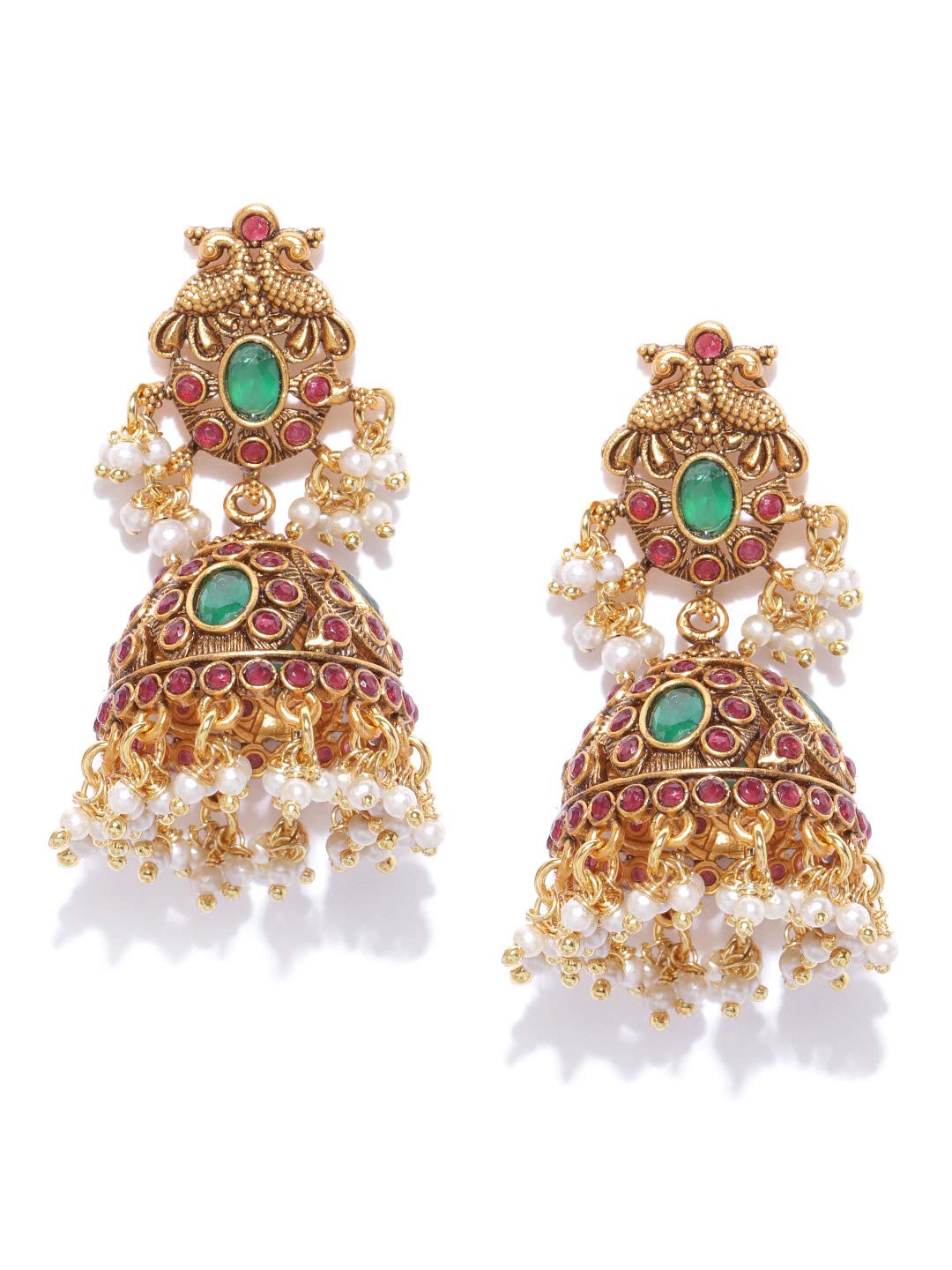 PriyaasiIndian Jhumka Earrings for Women | Multicolor Traditional Indian Earrings |Trendy Peacock Design | Kemp Stone-Studded | Plating of Gold | Pushback Closure