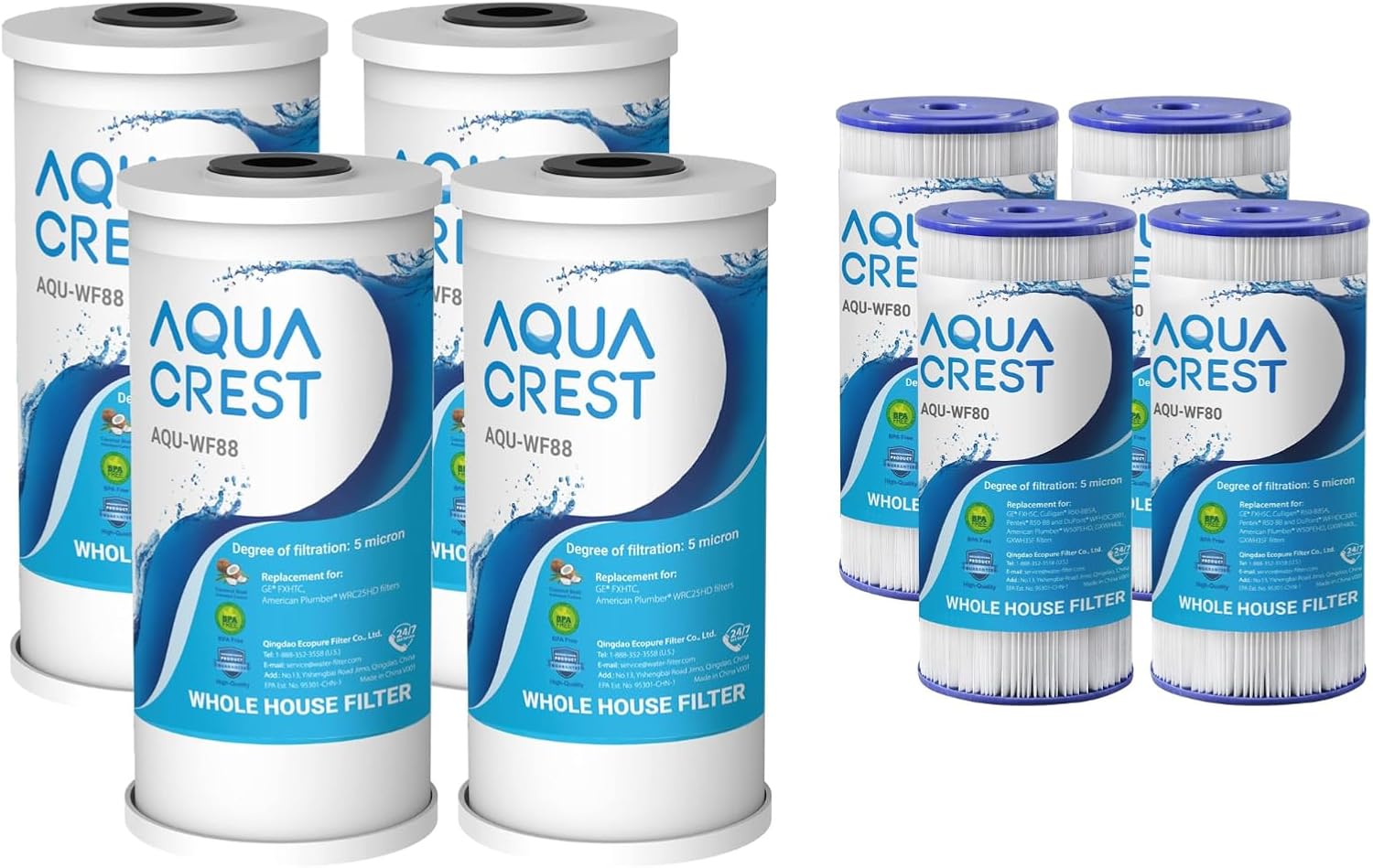 AQUACREST FXHTC Water Filter, Whole House Water Filter Pack of 4& FXHSC Pack of 4