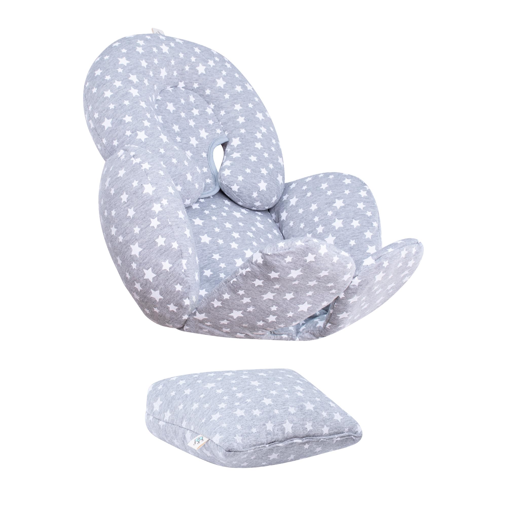 JYOKO Kids Reducer Cushion Infant Head & Baby Body Support 100% Cotton (Head, Body and Back Support, White Star) 3 Parts