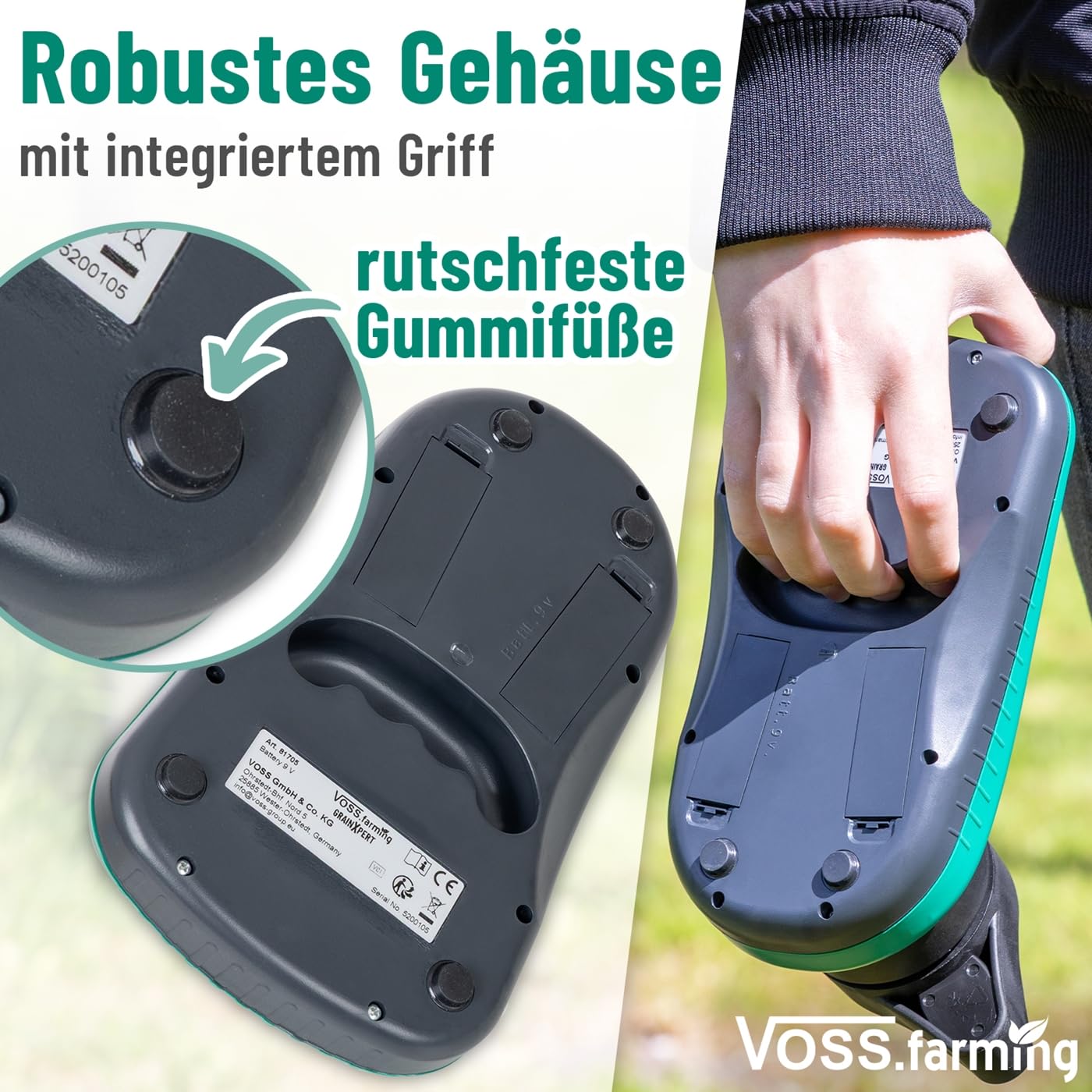 VOSS.farming GrainXpert Getreidefeuchtigkeitsmessgerät mit Mahlwerk, LCD Display, mit Transportkoffer, präzises Getreidemessgerät für draußen