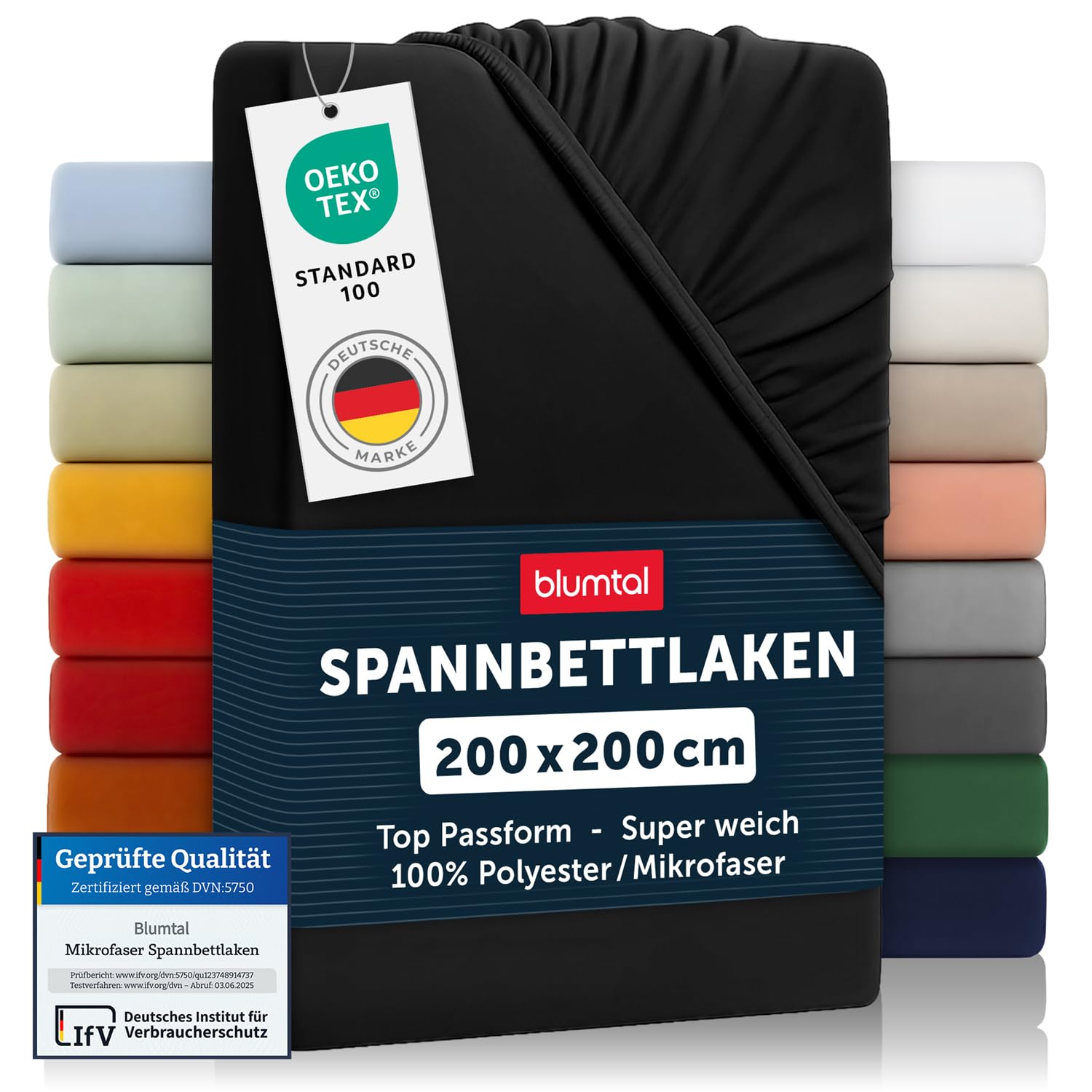 Blumtal® 2er Set Spannbettlaken 200x200x30cm aus Microfaser - Oekotex zertifiziertes Bettlaken Spannbettlaken in Schwarz