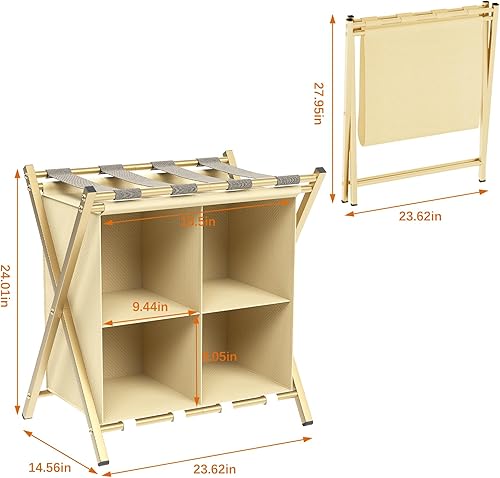 Miniatura 3 de aboxoo Portaequipajes con almacenamiento, soportes plegables para maleta para habitación de invitados, soporta hasta 120 libras, soportes para