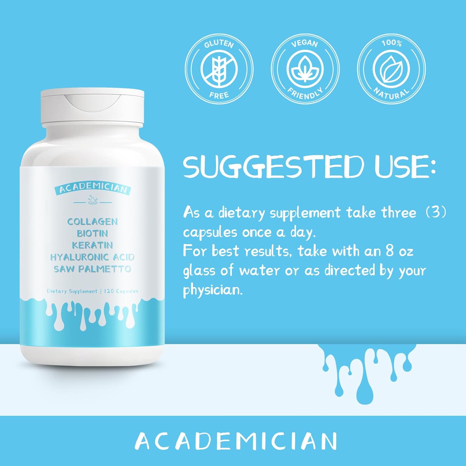 Collagen Supplements for Women and Men Biotin Capsules Keratin Saw Palmetto with Hyaluronic Acid Capsules DHT Blocker Vitamins Folic Acid - 120 Count - Image 6