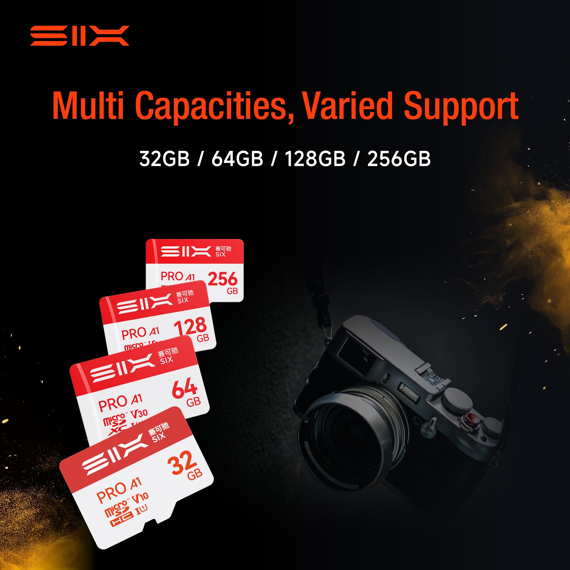 SIX Scheda Micro SD M100 256GB – Lettura fino a 100MB/s – A1, U3, V30, 4K UHD scheda di memoria microSDXC 256GB con adattatore per smartphone, tablet, dashcam, action camere, droni, console di gioco