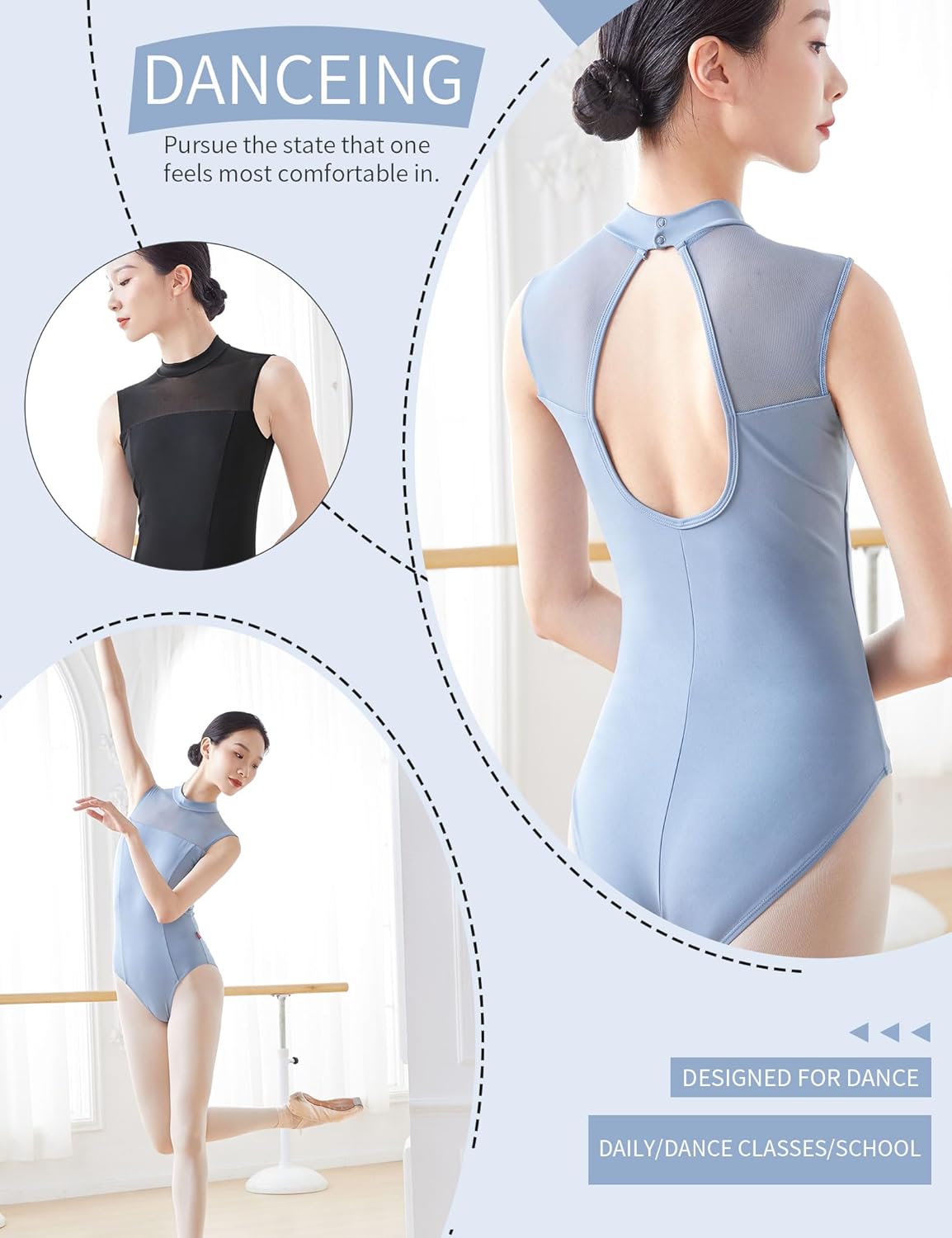Mock Neck Teen Girls Women Leotards for Ballet, Adult Sleeveless Spandex Dance Bodysuit - Image 5