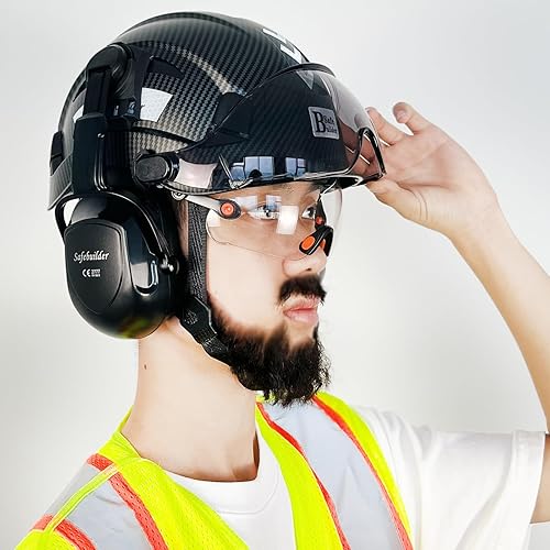 Miniatura 6 de SAFEBUILDER Casco de seguridad industrial con visera orejeras casco duro con visera ventilada, protección para la cabeza de trabajo de construcción,
