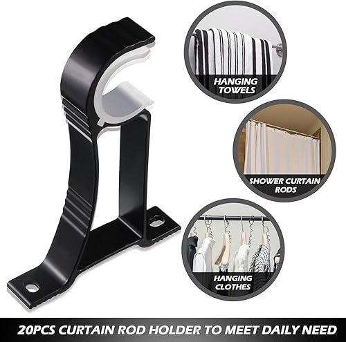 Miniatura 4 de Juego de 20 soportes para barra de cortina, resistentes soportes para barra de cortina, ganchos para barra de cortina, ganchos a granel para pared