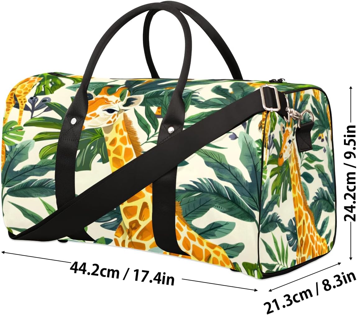Watercolour Giraffe Leaf Travel Duffel Bag for Women Men Large Capacity Overnight Weekender Bags for Lightweight Waterproof Sport Gym Bag for Workout Yoga Swim