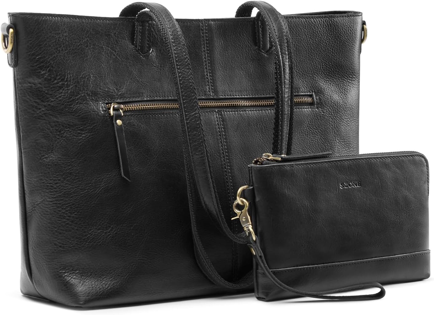 S-ZONE Leather Tote Bag for Women Large Shoulder Bag Work Top Handle Handbag Satchel Purse 2Pcs Set - Image 8