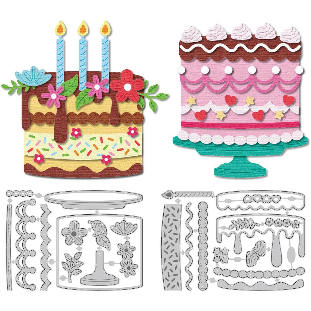 DELORIGIN Birthday Cake Die Cuts Metal Cutting Dies Card Making Cutting Stencils Template for DIY Embossing Scrapbooking Craft Paper Photo Album Greeting Card Gift Invitation Decorative