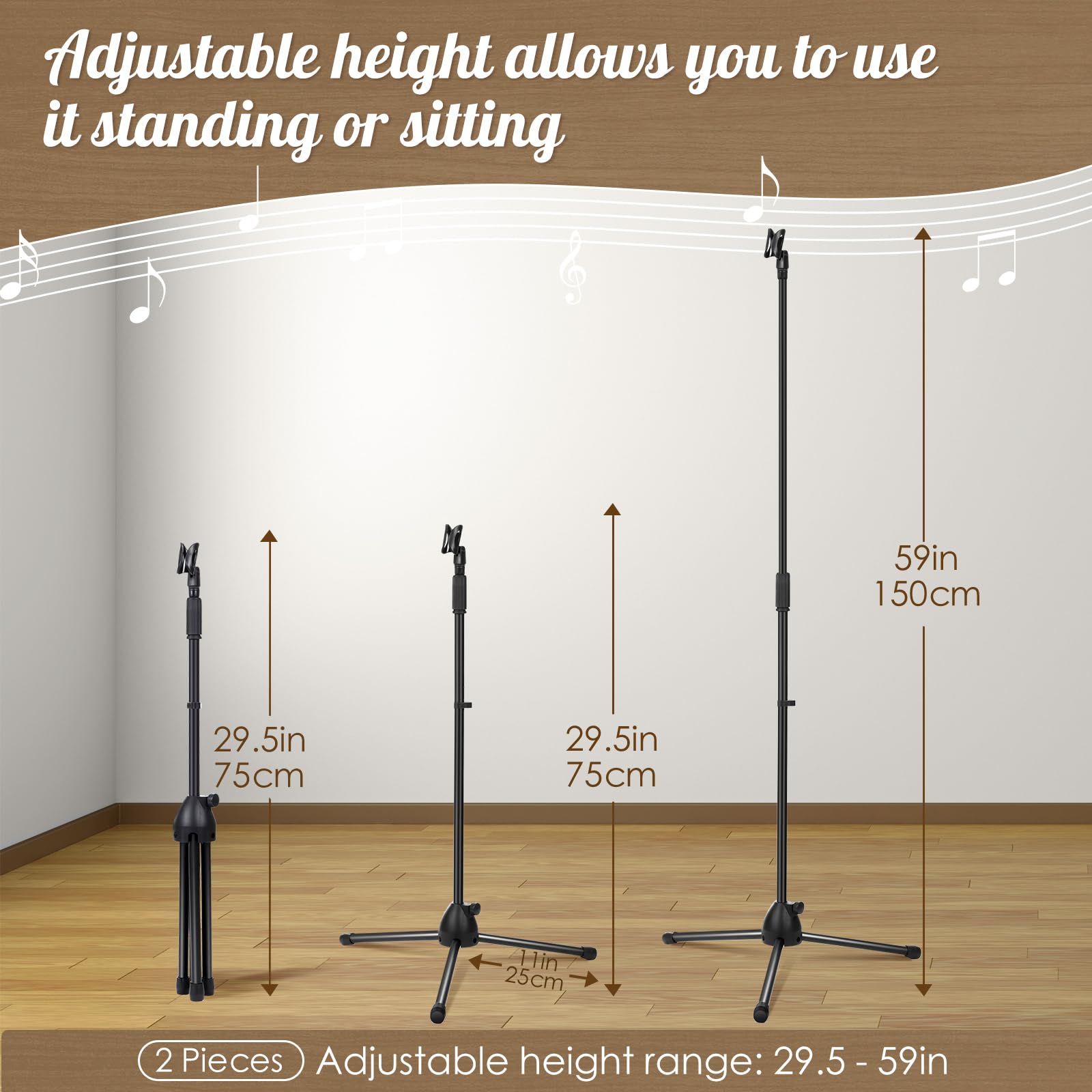 Xuhal 2 Stück höhenverstellbare Mikrofonstativ, Mikrofonständer, verstellbarer Karaoke-Mikrofonhalter, Sprache, universeller Bodenstehend für Singen, Live-Stream-Bühne, Gesamthöhe 152,4 cm