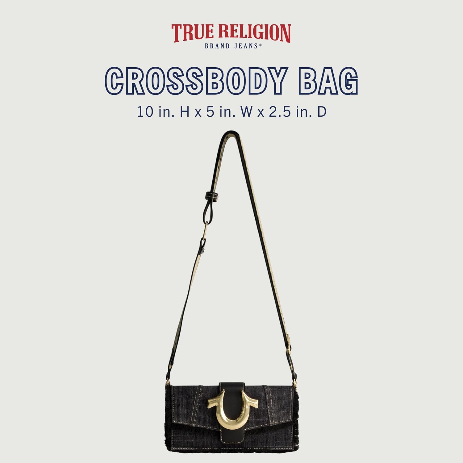 True Religion Women's Crossbody Bag, Mini Adjustable Shoulder Handbag Flap Purse with Logo Strap, Black - Image 2