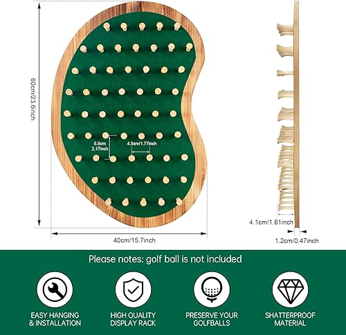 Miniatura 4 de Estuche para gabinete de exhibición de 40 pelotas de golf, regalos de golf de montaje en pared para entusiastas - Forma verde de putting única