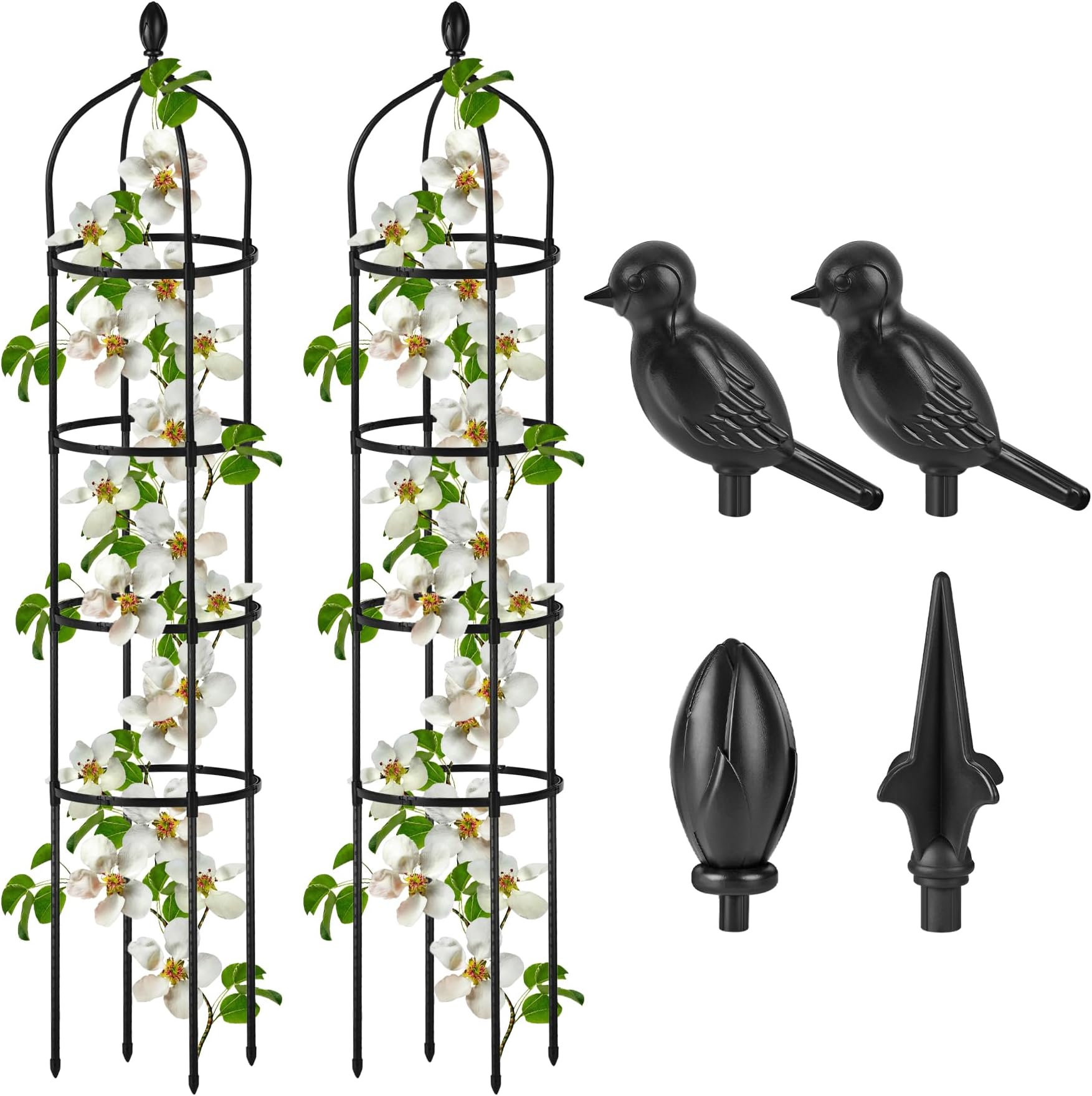 2 Pcs Garden Obelisk Trellis for Climbing Plants Outdoor 6 Ft Rose Bush Round Trellis for Pots Rustproof Metal Plant Flower Trellises for Clematis Vine Jasmine Support Outdoor Indoor