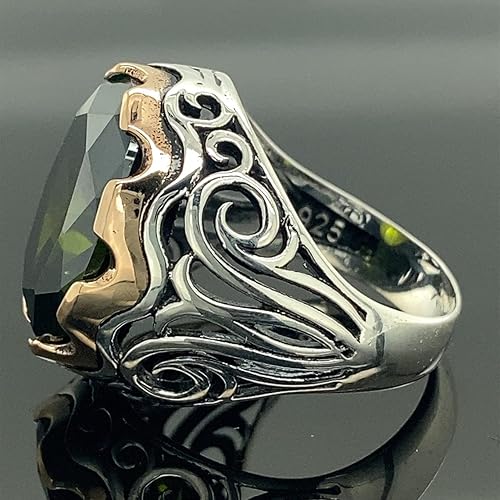 Miniatura 2 de Silver Emerald Stone Ring, Men Green Stone Ring, Turkısh Ottoman Men Ring, Vintage Men Ring, 925k Sterling Silver Ring