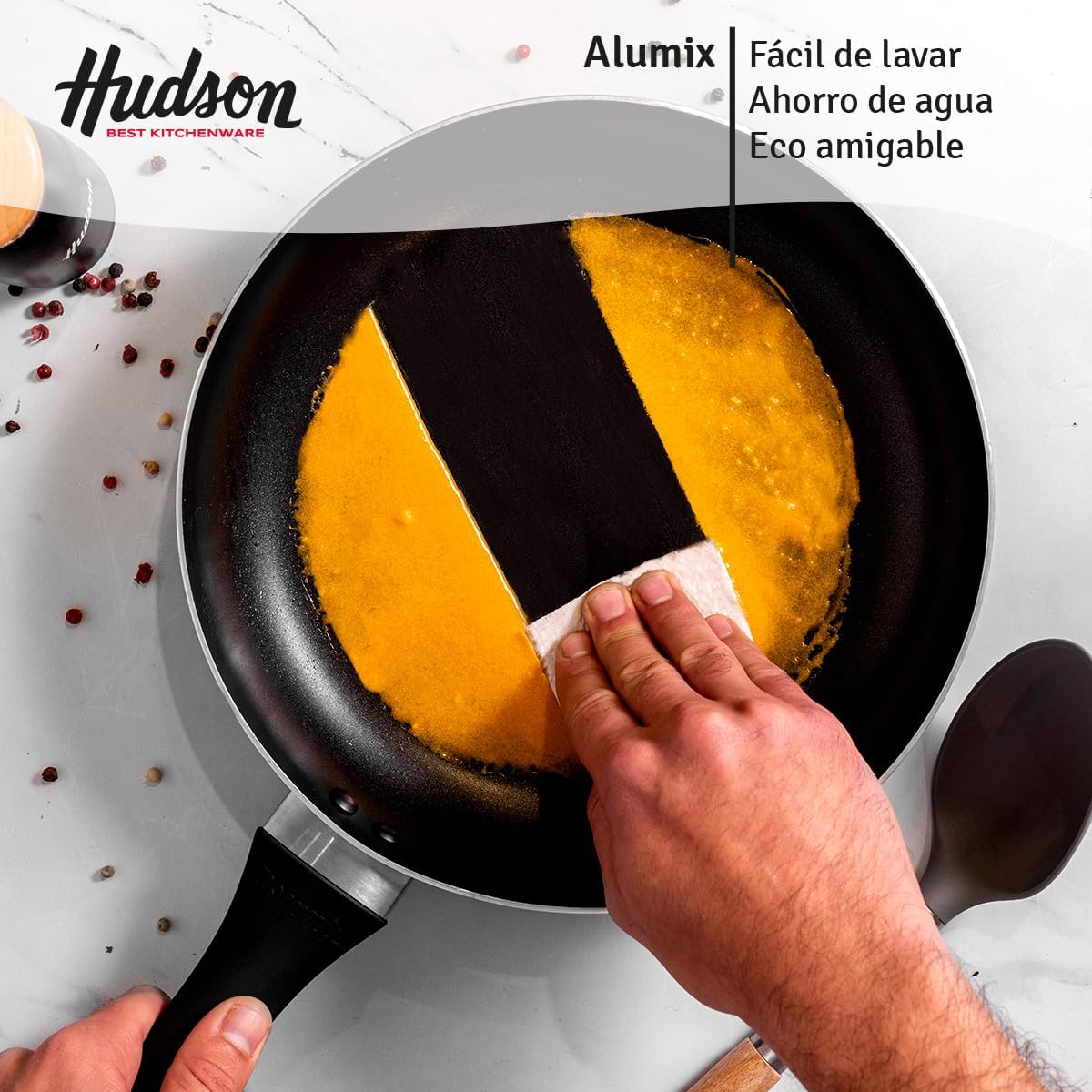 HUDSON Experience Nonstick Fry Pan 8 Inches Cookware, Pots and Pans, Dishwasher Safe Black