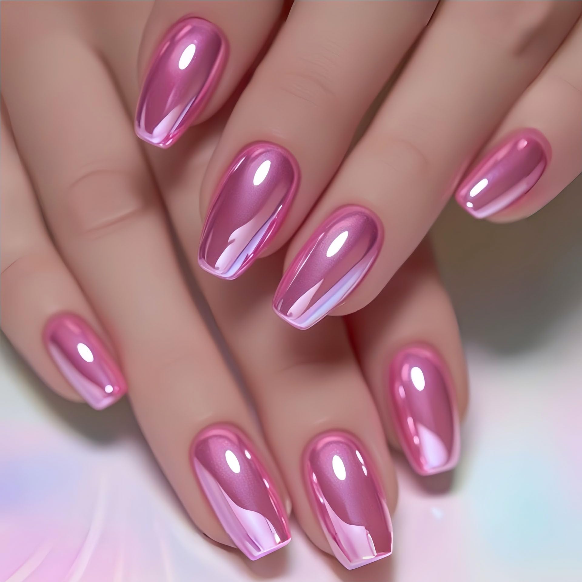 Photo 1 of RUOKEXIN Square Pink Chrome Press On Nails