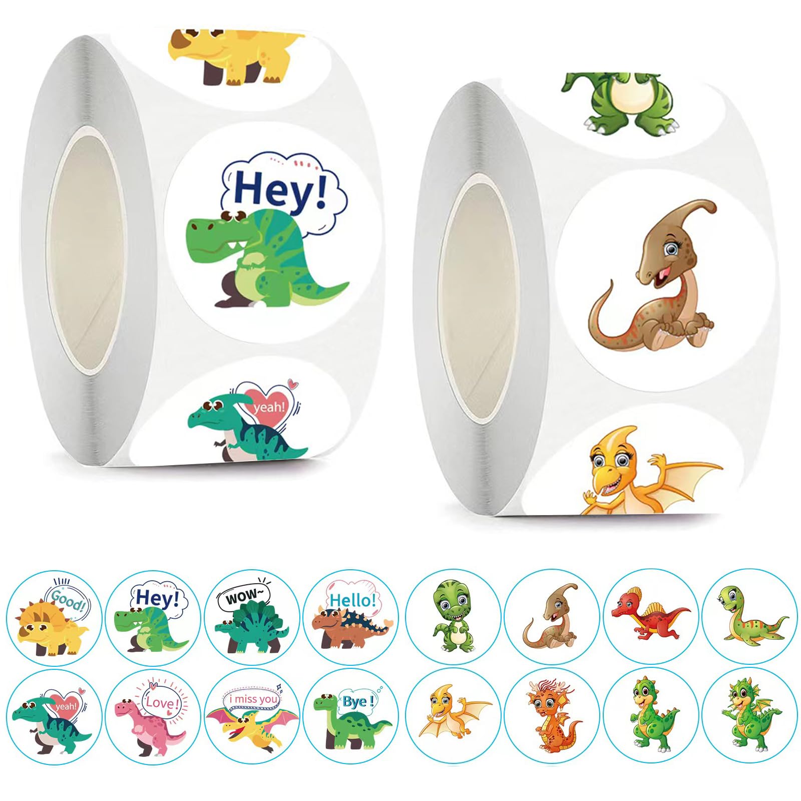 1000Pcs Dinosaur Stickers for Kids Boy Girl Teacher Round Cute Animal Children Reward Roll Sticker School Supplies Incentive Potty Training for