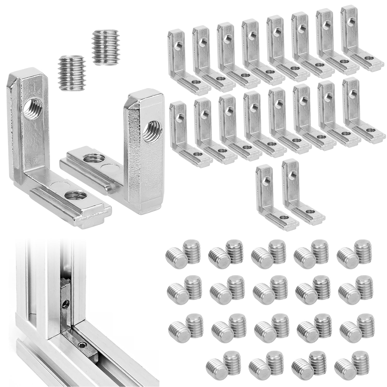 20 Stück T-Nut Innenwinkel, 2020 M5 Aluprofil Verbinder Nut 6 T Slot 90° Inneneckverbinder mit 40 Schrauben, Aluprofile Winkel Eckverbinder, Verbinder Eckwinkel für Aluminiumprofil 20 Serie