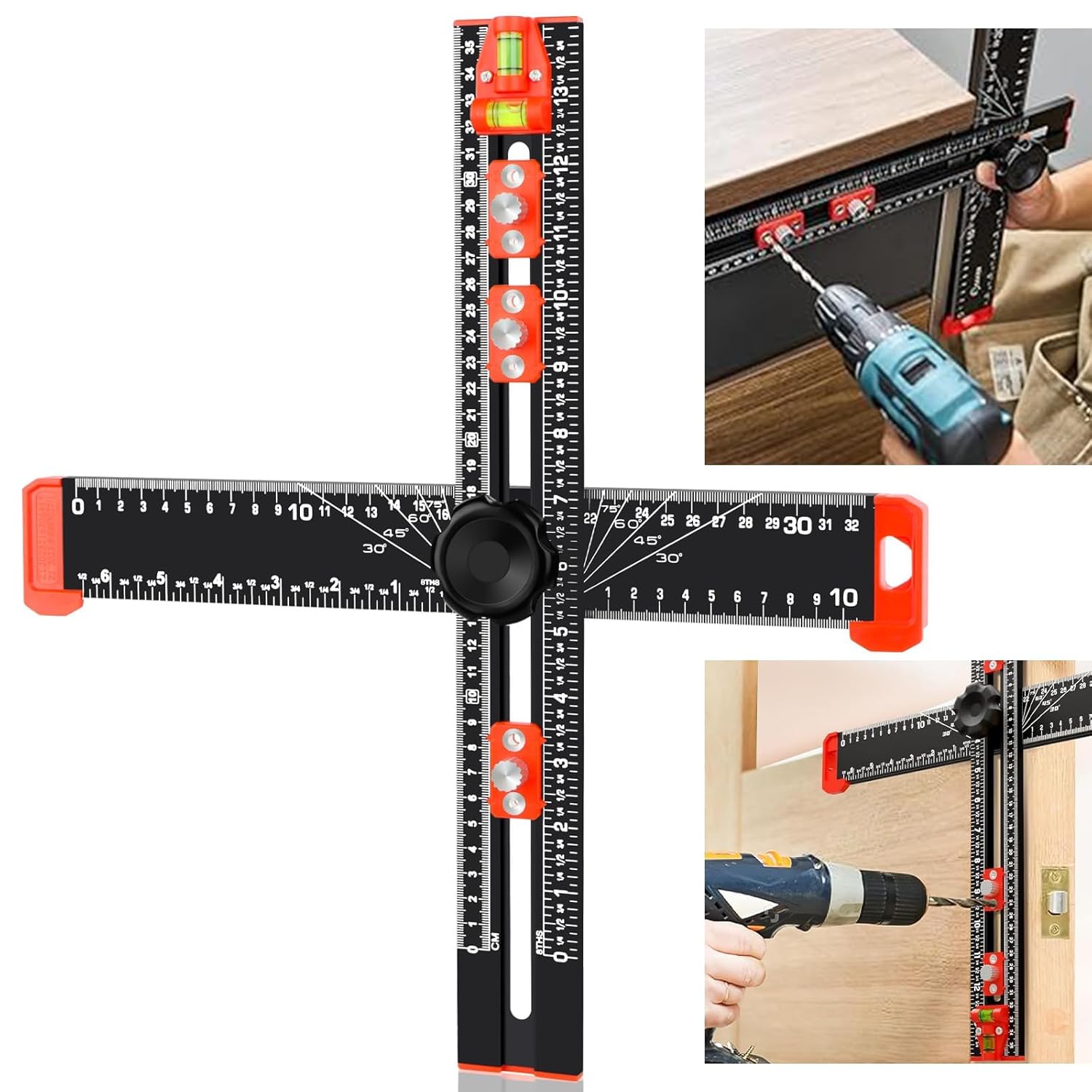 AOBOPLE 4 in 1 Drilling Positioning Ruler,35cm/13.78in Adjustable T ...