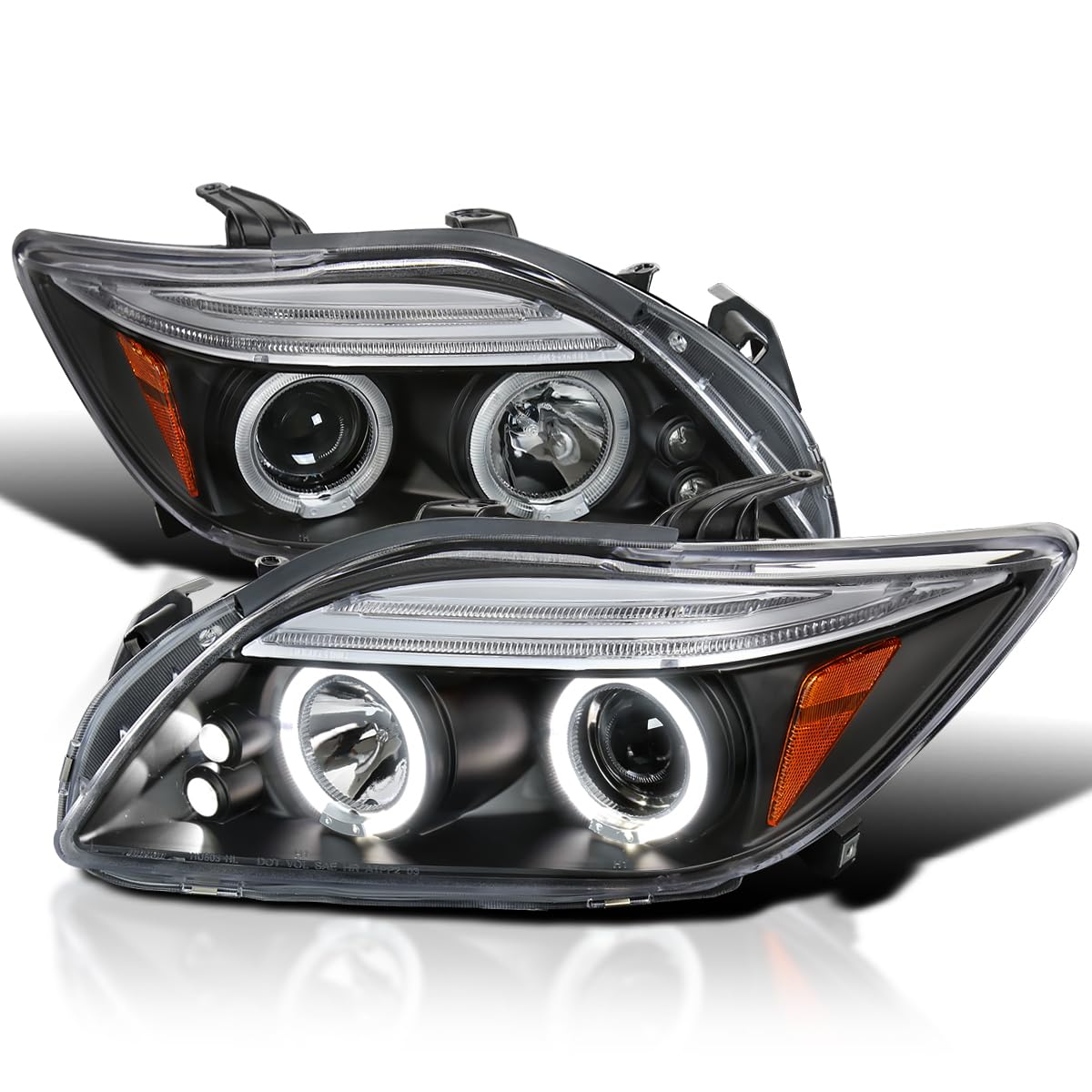 LED Halo Projector Headlights Black Compatible with 2005-2010 Scion tC, Left + Right Pair Headlamps Assembly