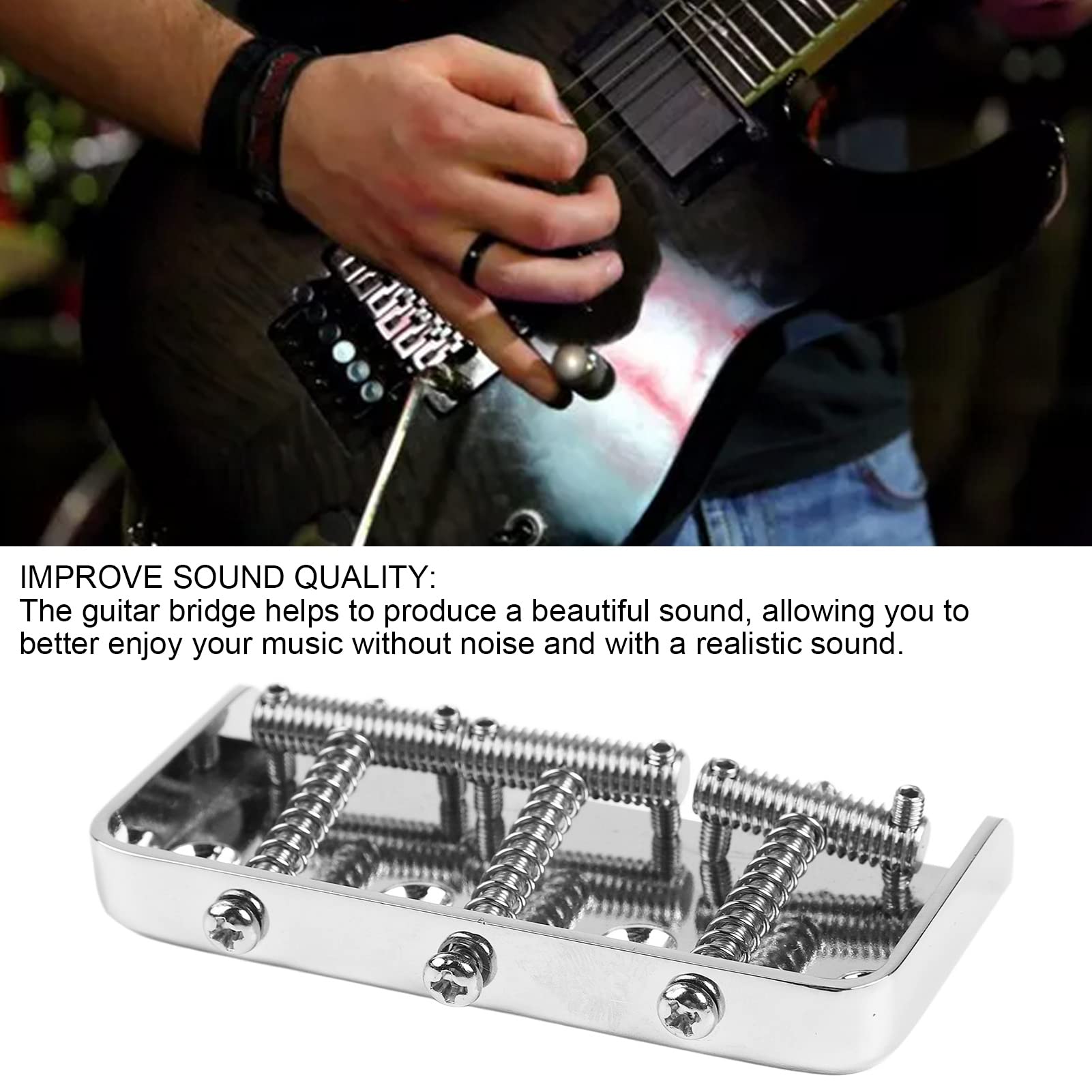 Metal Bass Bridge, Chrome Metal Electric Guitar Bridge High Hardness Fixed Top Load Bridge Noiseless Bass Bridge Bass Guitar Bridge Parts for Replacement