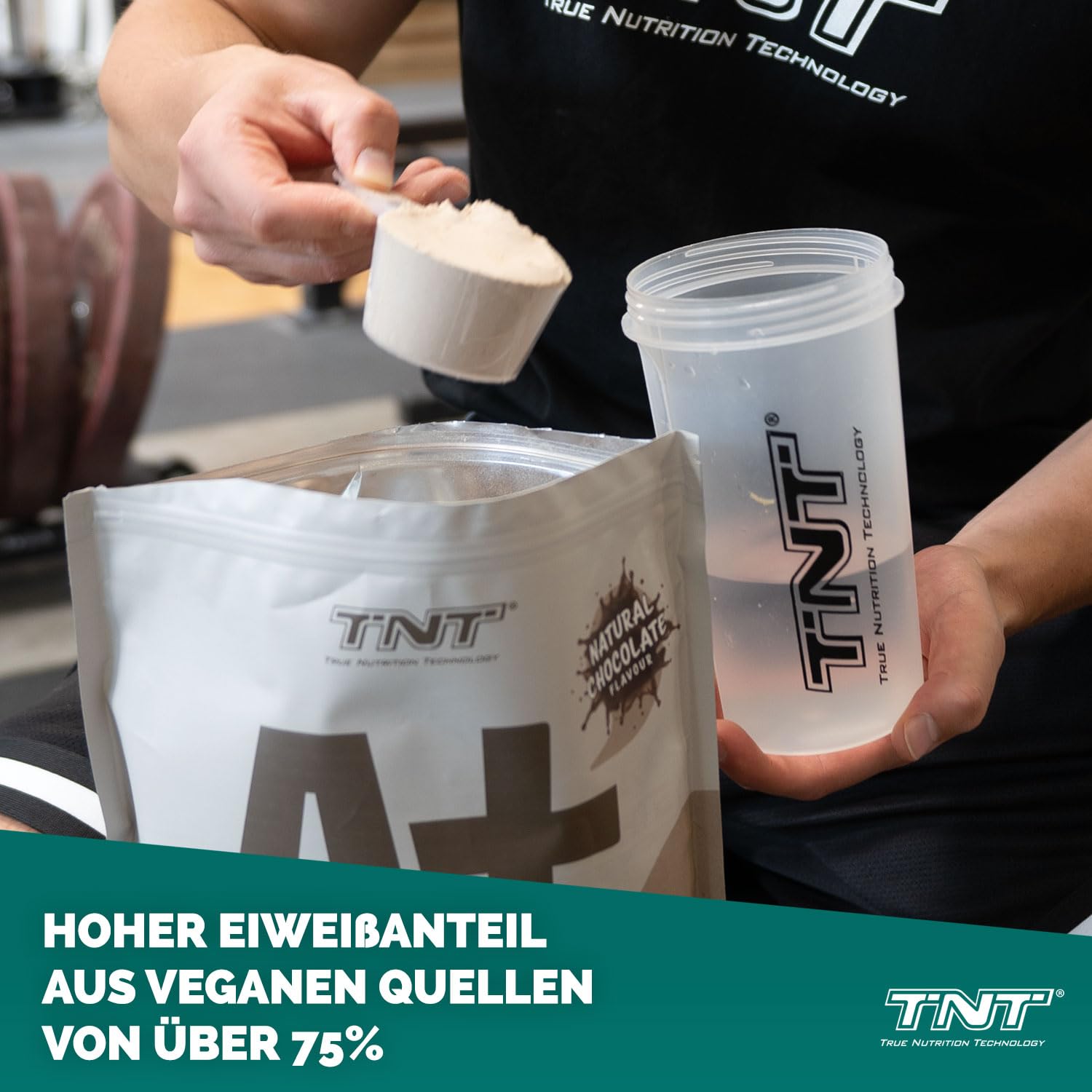 TNT A+ proszek białkowy wegański (1 kg) • wegański shake proteinowy • 33 porcje • 22,8 g białka na porcję • bogaty w BCAA + leucynę • roślinny proszek proteinowy • Made in Germany • Vanilla-Cookie