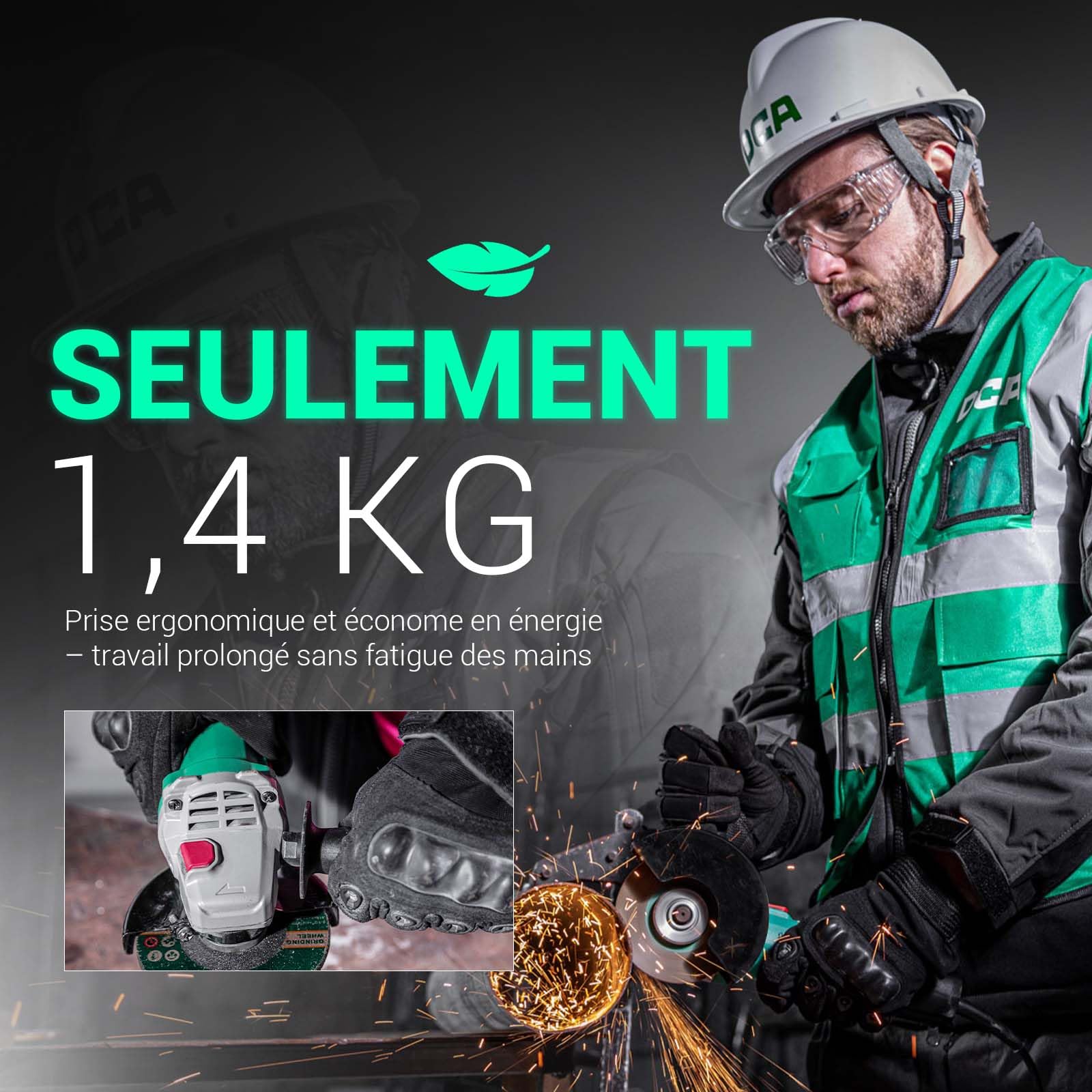 DCA Meuleuse d'Angle 860W 125 mm, 11.800 tr/min, Corps Ultra-Mince (Circonférence 178 mm), Carter d'engrenage Compact, 1,6 kg Légère pour Meulage et Tronçonnage