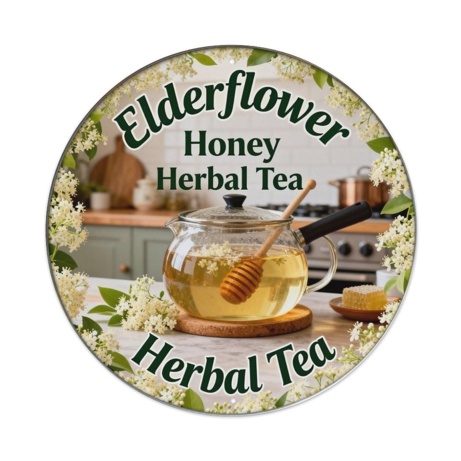 Elderflower Honey Herbal Tea Metal Tin Sign Plaque