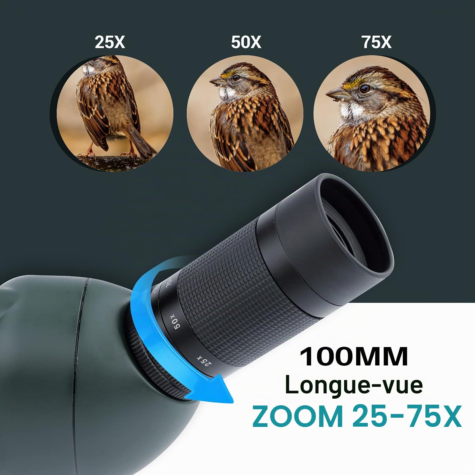NOCOEX Longue Vues 25-75x 100mm étanche HD avec trépied, étui de Transport, Objectif FMC pour l'observation des Oiseaux, la Chasse, Le Tourisme en Plein air Vert