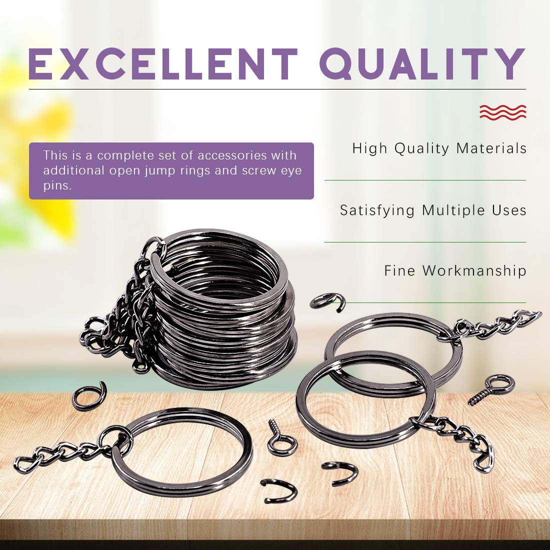 300 Anelli Portachiavi Metallici - Con Catena, Salto E Vite Per Fai Da Te - Foto 4