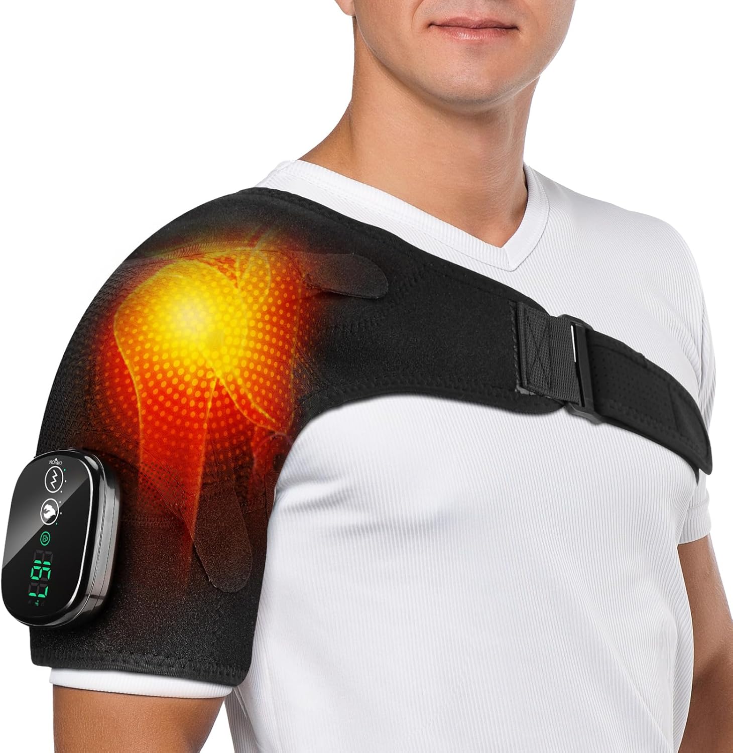 Cordless Shoulder Heating Pad, Heated Shoulder Wrap with 3 Massage Modes, Heated Shoulder Brace for Pain Relief Shoulder Massager for Men Women (Black)