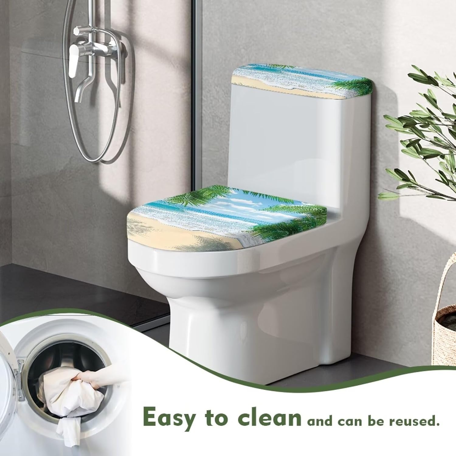 GLENLCWE Hawaii Toilet Lid Tank Dust Cover Set of 2 Reusable Tropical Island Toilet Seat Covers Soft Home Decoration, Dust Proof & Washable
