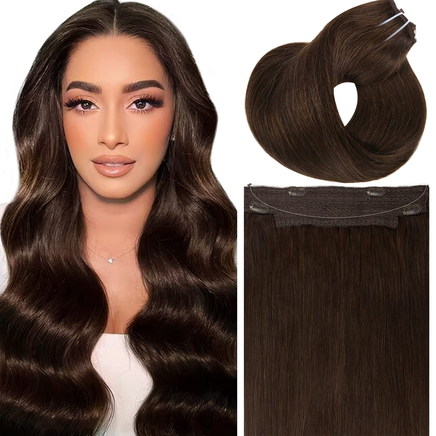 Loxxy Fish Line Hair Extensions Human Hair Adjustable Wire