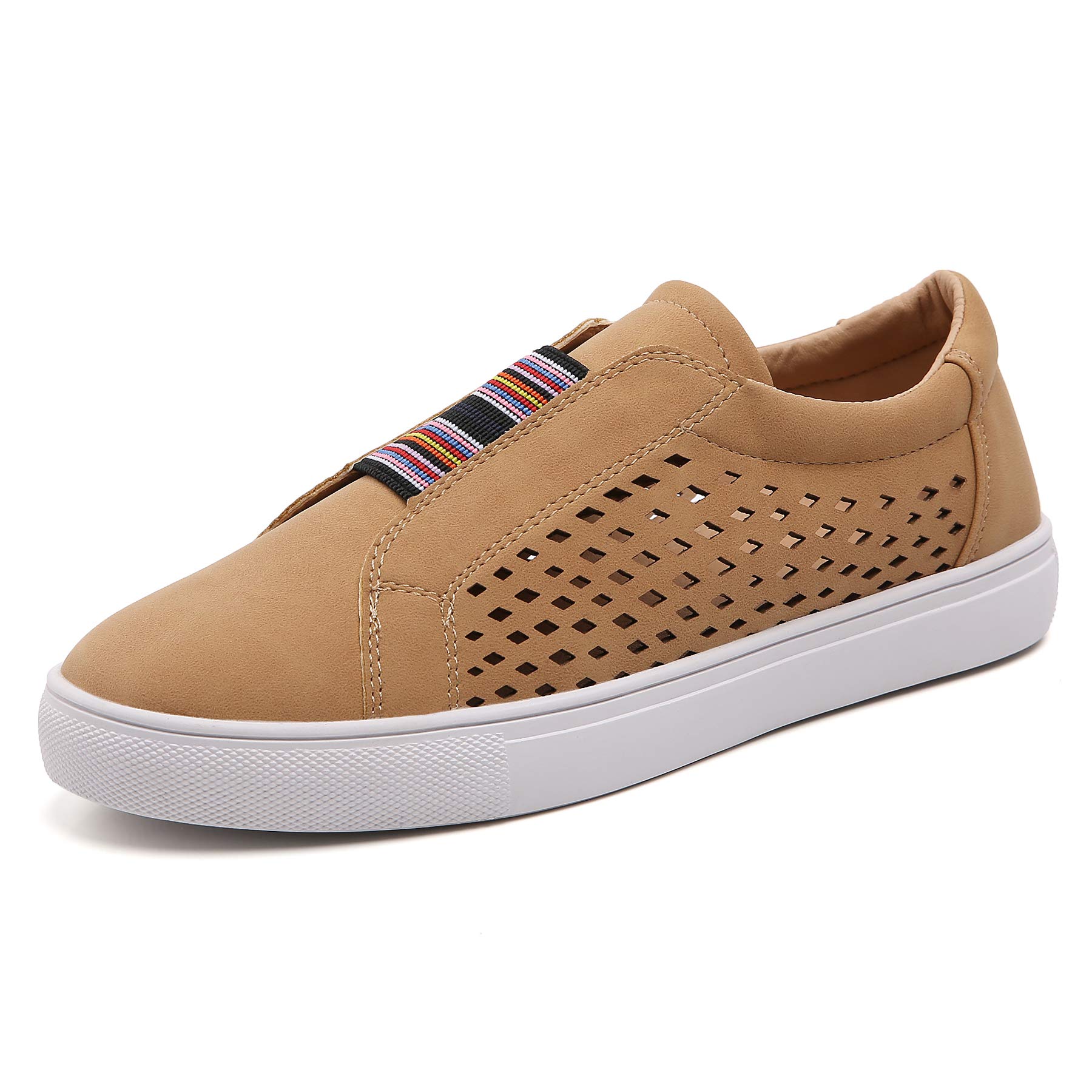 TilocowPerforated Slip On Sneakers for Women Casual Tan Comfort Walking Tennis Shoes Hollowed Loafers