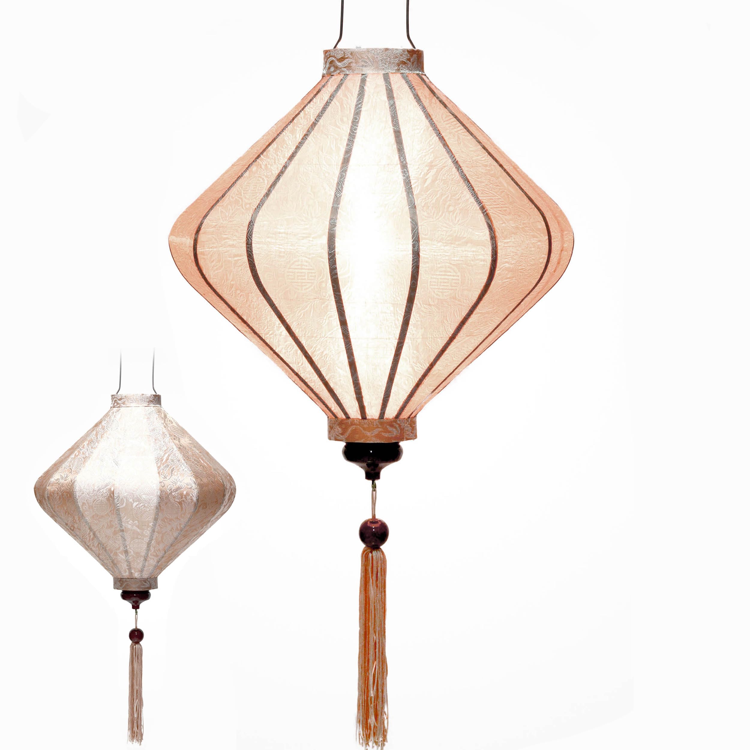 Lanterne Asiatique en Soie T Ø39cm, Couleur Champagne Rosé - Lampion Traditionnel de Hoi an en Tissu, Bambou et Bois - Artisanat et Décoration du Vietnam (T25-BE)