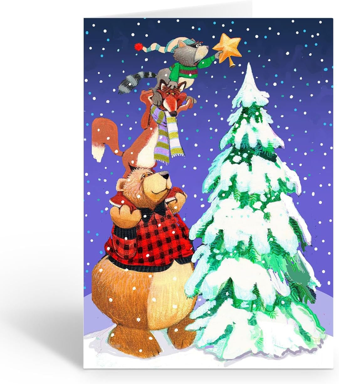 Stonehouse Collection Personalized Forest Animals Christmas Greeting Card Set – 24 Custome Pack with Envelopes – Made in the USA (Personalized)
