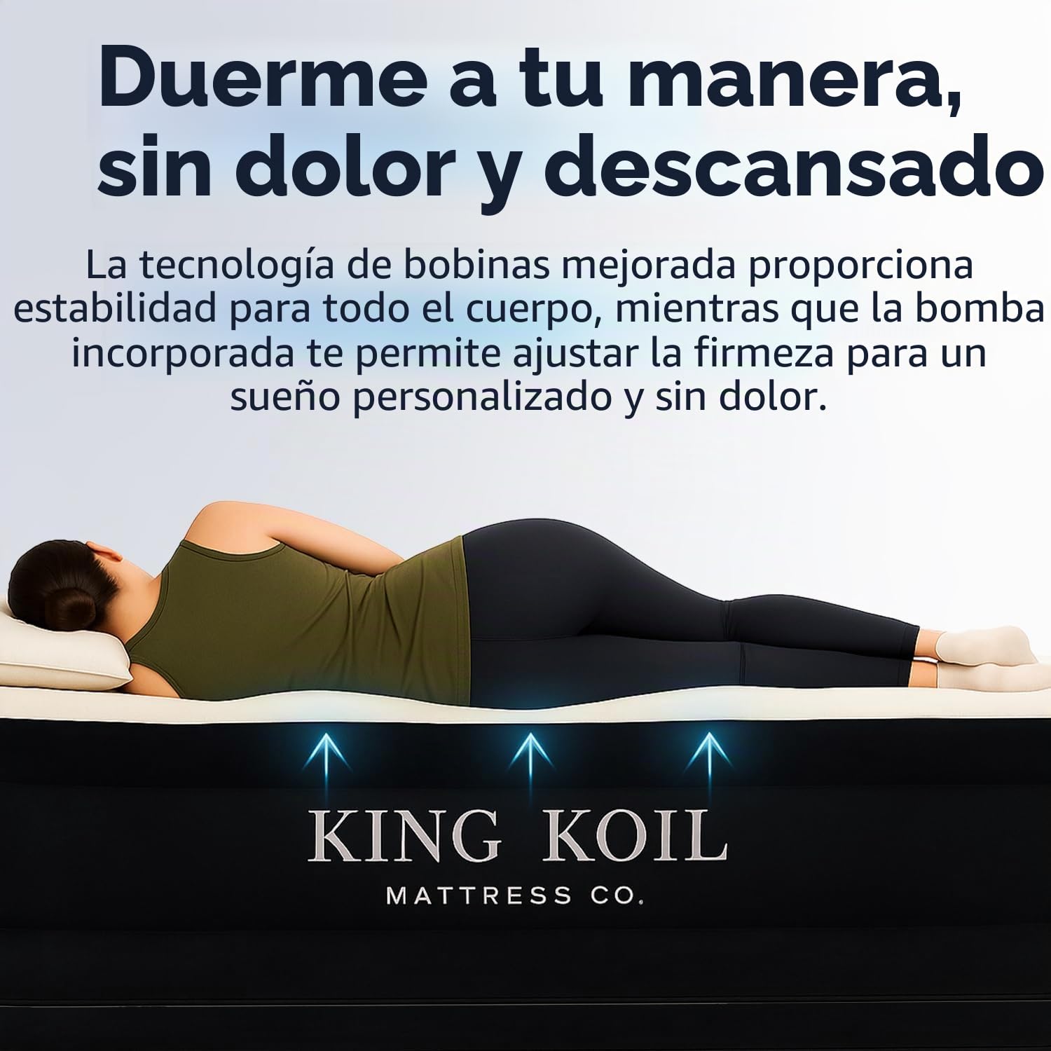 King Koil Colchón Hinchable Queen Size Raised – Mejor colchón Inflable con Bomba integrada – Colchón Hinchable Elevado Acolchado Superior